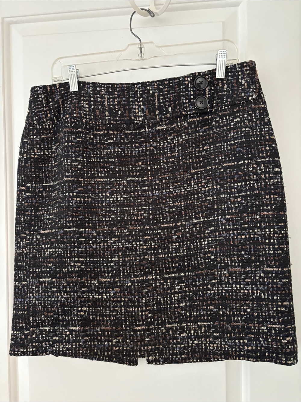 Ann Taylor Black Tweed Mini Skirt with Button Accents